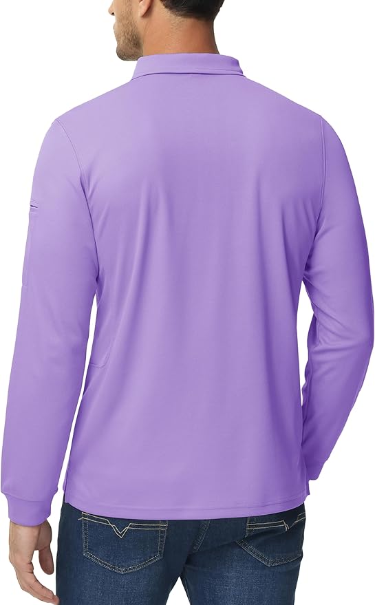 MAGCOMSEN Men's Polo Shirts 3 Button Quick Dry Performance Long Sleeve Tactical Shirts Pique Jersey Golf Shirt