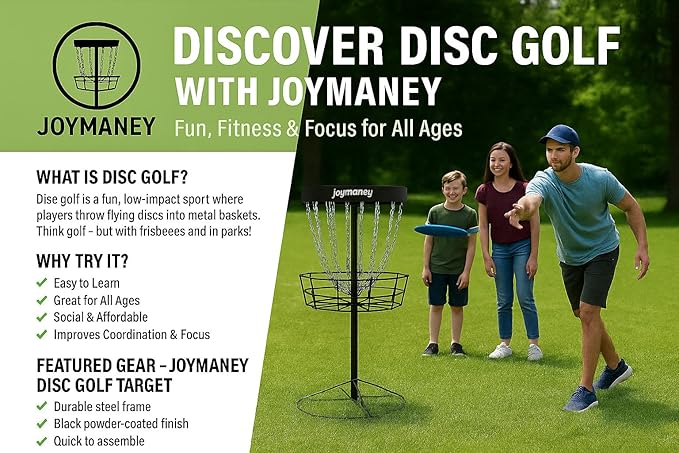 PDGA Approved Disc Golf Starter Set | Regulation Target Basket with Chain Guard, 3 Weighted Discs & 6-Page Training Guide | Quiet Backyard Practice Kit