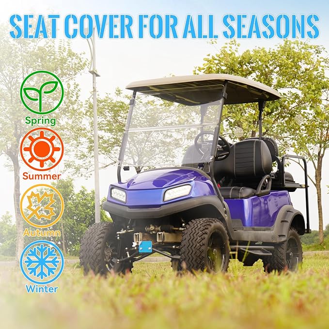 Golf Cart Seat Covers fits Club Car Precedent/DS/EZGO RXV/TXT/Yamaha Front Rear Seat Cushion，Black Leather Custom Stripe Soft Comfortable/Anti-Scratch/Easy to Clean