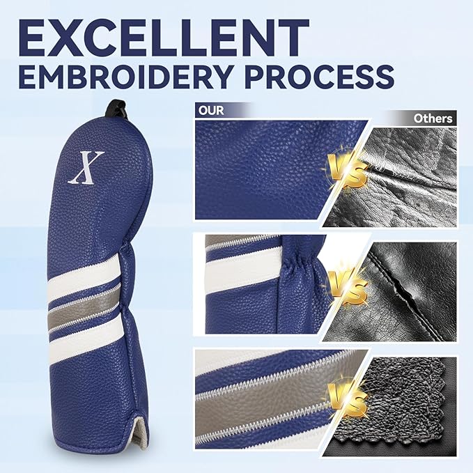 Golf Club Covers, 4pcs or 1pc Golf Head Covers for Woods, Driver, Fairway, Hybrid - Premium PU Leather Golf Club Head Cover with Interchangeable Tags