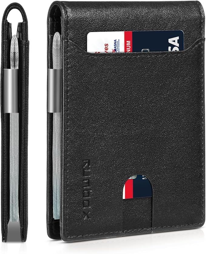 RUNBOX Money Clip Wallets for Men,Slim Leather Mens Bifold Wallet,RFID Blocking Front Pocket Wallet,Thin Credit Card Holder with Gift Box