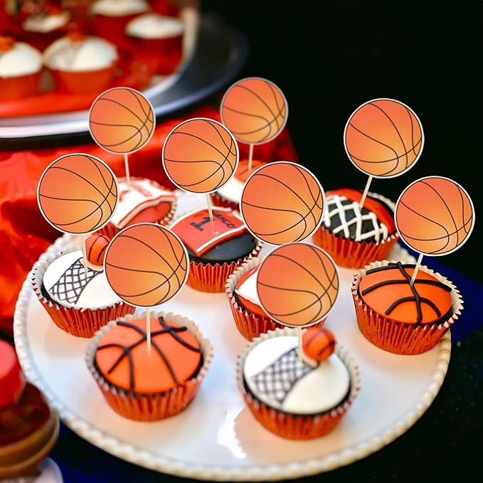 36Pcs Basketball Cupcake Toppers Star Sports Ball Cupcake Picks Decorations for Basketball Sports Players Theme Baby Shower Birthday Party Cake Decorations Supplies