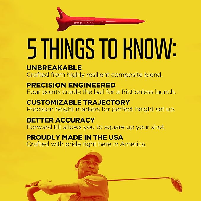 FIRE AWAY Premium Golf Tees, Reduced Ball Spin, Less Friction & Precision Height Markers for Perfect Trajectory, Made of Special Unbreakable Plastic Nylon Blend