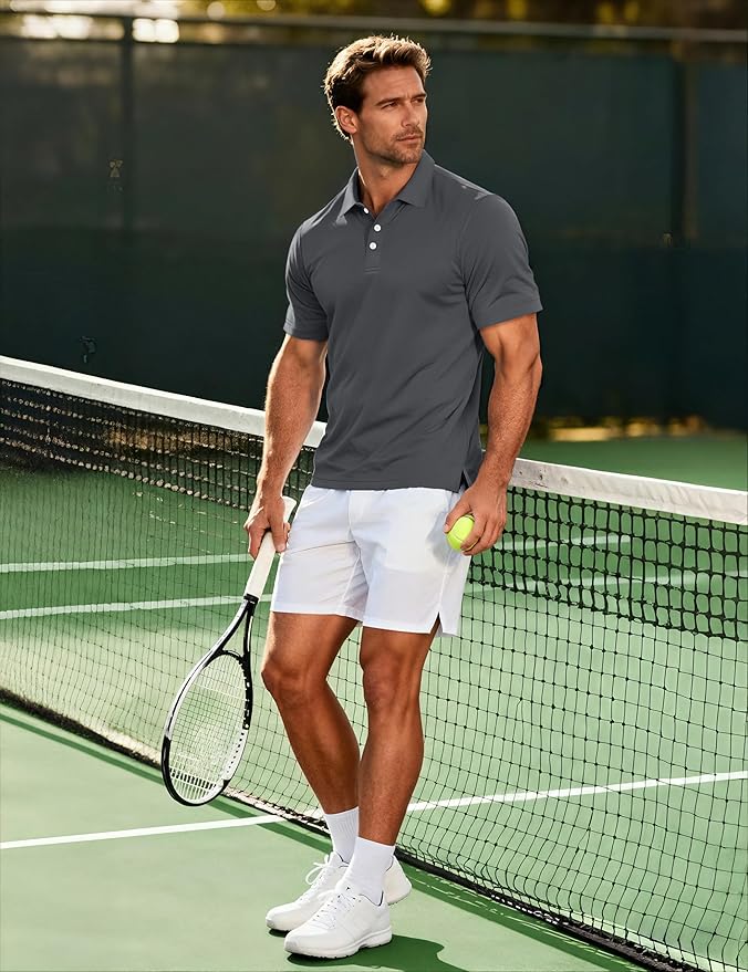 MAGCOMSEN Men's Polo Shirts 3 Buttons Casual Work T Shirts Quick Dry Short Sleeve Golf Shirt Pique Jersey Outdoor Performance