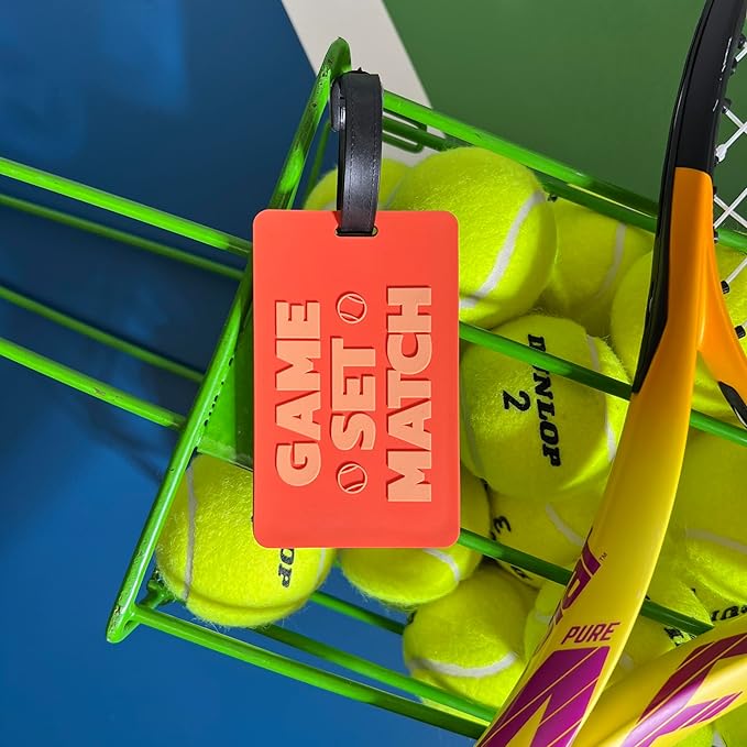 Tennis Bag Tag – Game Set Match Orange, Silicone Luggage Tag for Tennis Bags & Travel, Waterproof & Durable, Secure Strap for Easy Identification, Perfect Tennis Gift