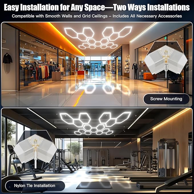 JTT Hexagon Garage Lights,16Pack 128W LED Garage Hexagon Lights,3 Grids 6500K Super Bright Car Detailing Ceiling LED Shop Light for Warehouse Workshop Gym Exhibition Hall Basement Car Care