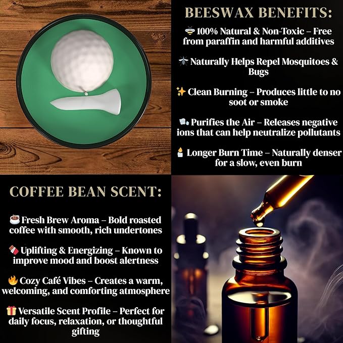 All-Natural Golf Candle – Coffee Bean Scent | Hand-Poured in The USA | Beeswax & Soy Wax | Non-Toxic | 100% Beeswax Wick | Premium Gift Box | Candle Gifts for Men & Women