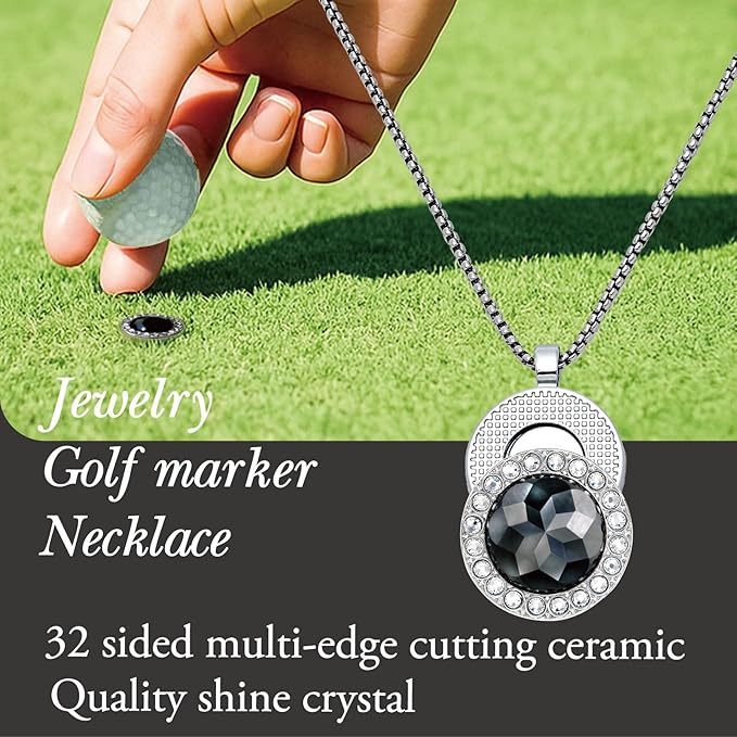 Golf Ball Marker with Ceramic Crystal Ball Marker Necklace (20mm Small Size) Gifts Accessories Women Golfers