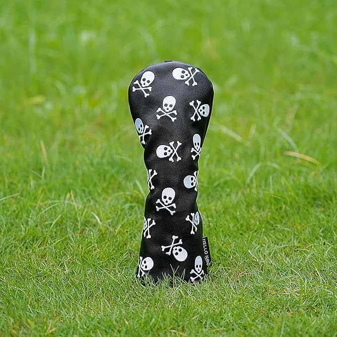 Set Golf Club Covers or 1pc Black Driver Headcover 3 5 Wood Headcover Hybrid Headcover Skull Heads Embroidery, PU Leather Golf Head Covers for Woods and Driver, Golf Accessories for Men