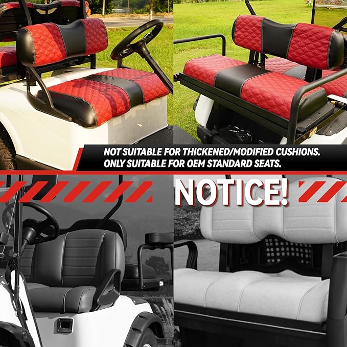 Golf Cart Front and Rear Seat Covers Waterproof and Sun Resistant Marine Grade Vinyl Leather Seat Cover Accessories for EZGO RXV 2008+, Deep Red(4PCS)