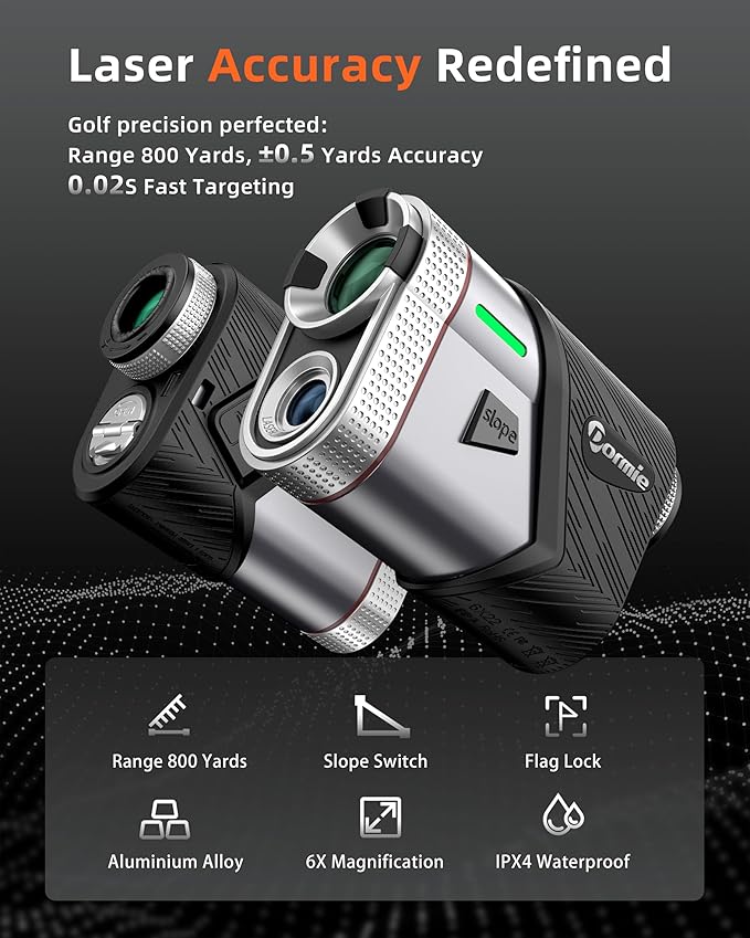 Dormie Golf Rangefinder with Slope,800 Yards Laser Range Finder Golfing,Aluminum Alloy Body,Flag Pole Locking Vibration,Slope Compensation,6X Magnification Rangefinder with Magnet