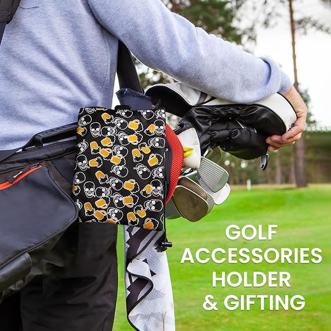 FINGER TEN Golf Pouch Bag for Valuables Tee Color with 4 Golf Pencil Pack, Zippered Pocket Gear Clip Hook to Bag