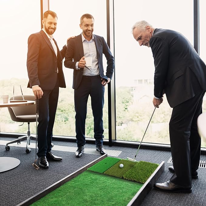 Golf Practice Mat Golf Hitting Mat for Swing, Putting & Chipping | Portable Golf Training Mat Indoor/Outdoor, Dual-Turf/Tri-Turf Golf Mat with 8 Tees