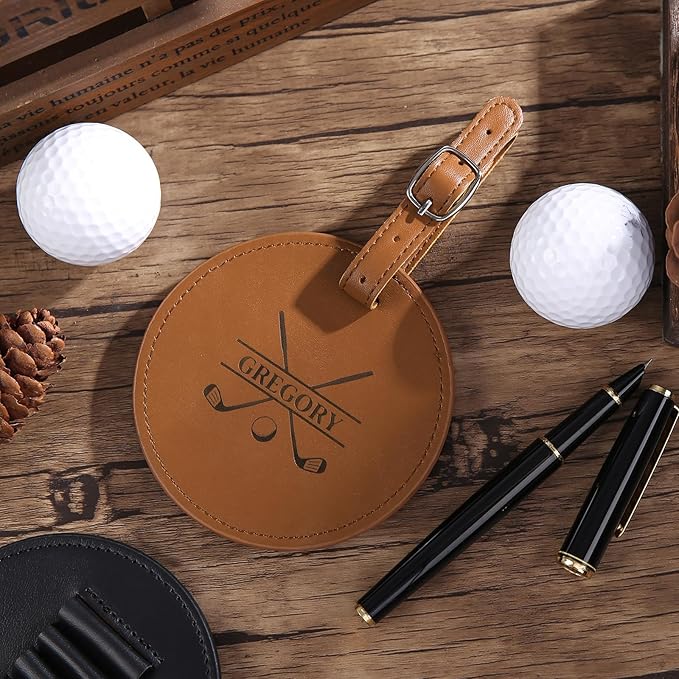 Personalized Golf Bag Tag with Tees Custom Name & Pattern Leather Golf Tee Holder with Gift for Dad