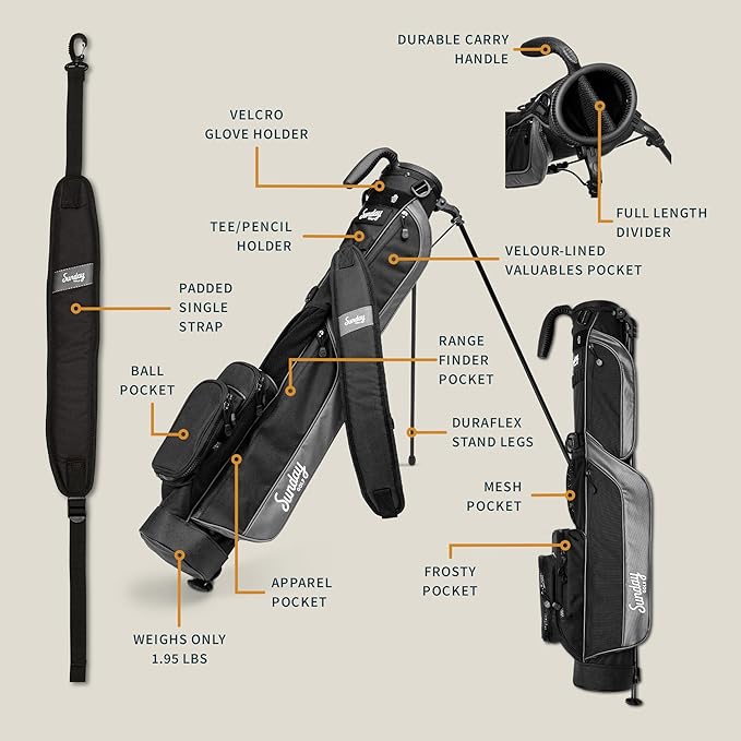 The Original Sunday Golf Loma Bag – Lightweight Golf Bag with Strap & Stand, Easy to Carry Pitch n Putt Stand Bag for Driving Range, Par 3 & Executive Courses, 31 Inches