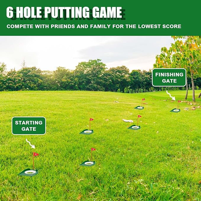 Lenwen Mini Golf Putting Set Include 2 Golf Putter Adjustable Length 2 Way for Right or Left Handed Golfers 10 Practice Balls 6 Putting Cup with Flags for Kids Indoor Gift Office Tournament