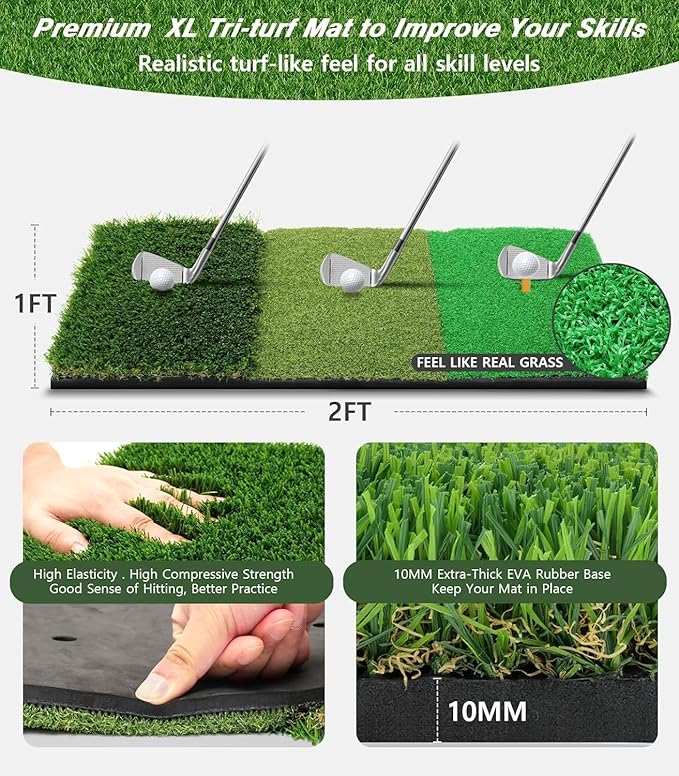 Foldable Golf Hitting Net, 7x5FT Practice Net with Tri-Turf Mat & Target, Includes Balls/Tees for Indoor Outdoor Backyard Training – Gifts for Men, Dad, Golfers