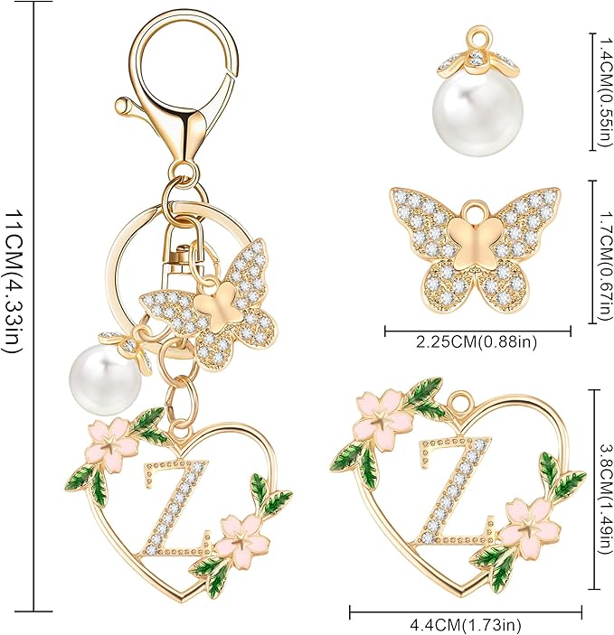 Gold Heart Initial Letter Keychain for Women Key chain Keyring for Purse Handbags Backpack Charm