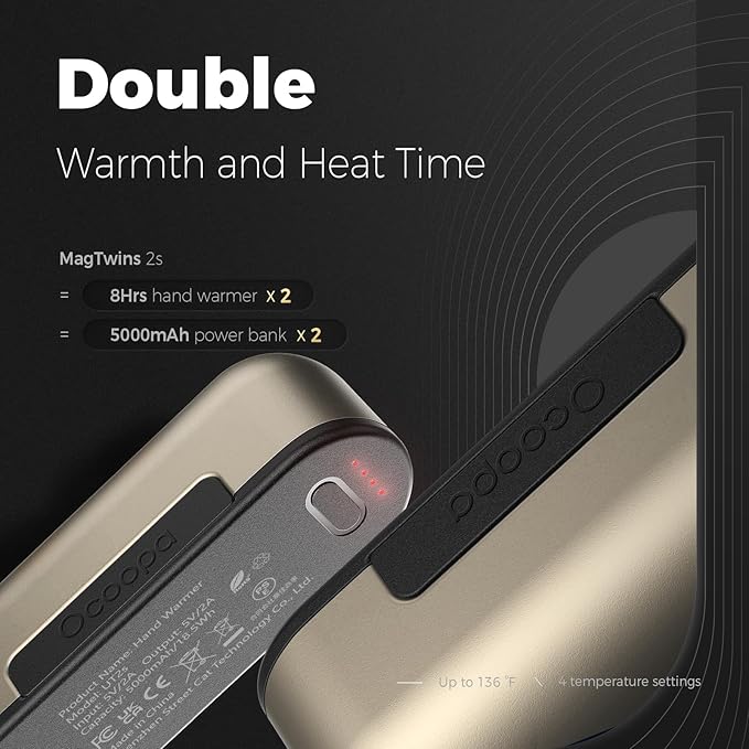 OCOOPA Hand Warmers Rechargeable 2 Pack, Magnetic Electric Handwarmer, 16 Hrs Warmth 4 Levels Heat Up to 145℉, USB-C Portable Charger 10000mAh, Raynauds, Golf, Tech Gifts for Men, Union UT2s(MagTwins)