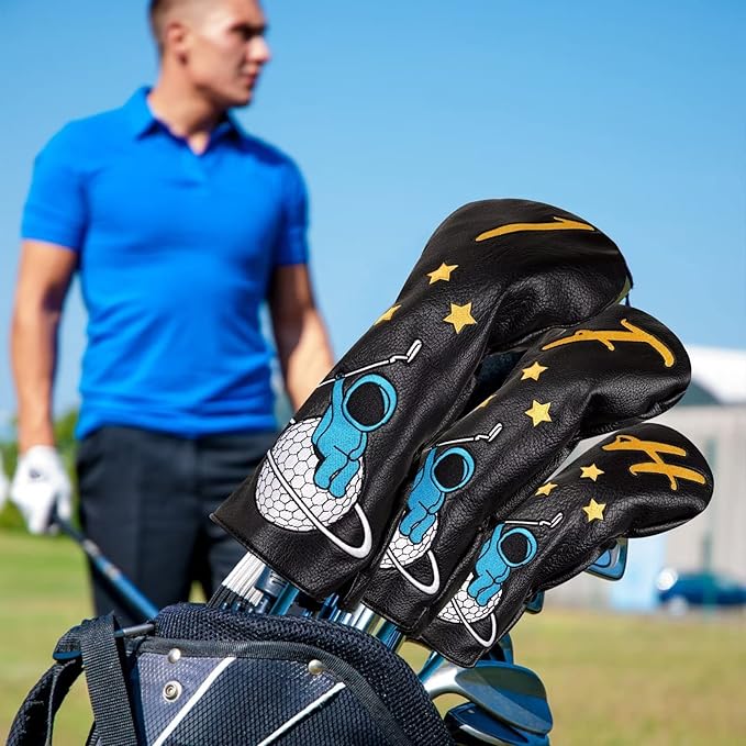 Astronaut Series Golf Headcovers, Synthetic Leather Golf Head Covers for Driver, Fairway Wood and Hybrid, Golf Putter Covers for Mallet and Blade