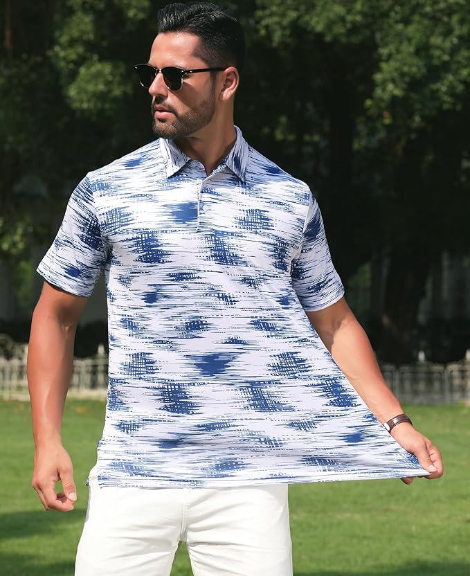 zeetoo Men's Polo Shirts Hawaiian Golf Polos Shirts Short Sleeve Performance Moisture Wicking Mens Golf Shirts