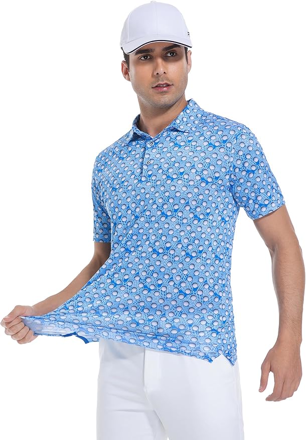 Esabel.C Golf Shirts for Men Dry Fit Performance Short Sleeve Print Moisture Wicking Collared Shirt