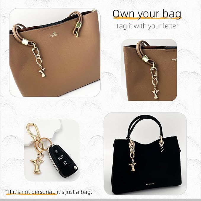 Gold Bubble Heart, Cherry, Bow & More Designs Letter Initial Keychain Bag Charms – Cute Purse Charms for Handbags