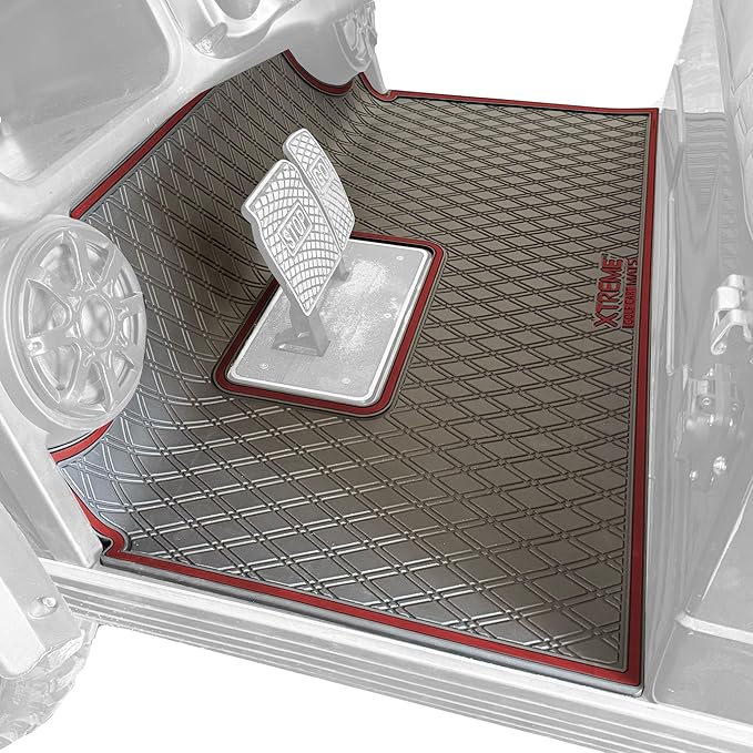 Xtreme Mats Rubber Double Diamond Golf Cart Floor Mat– Fits 2023+ Evolution Forester Models with Metal Pedals Only - Heavy-Duty Custom Fit All-Weather Floor Liner (Flamenco Red Trim)