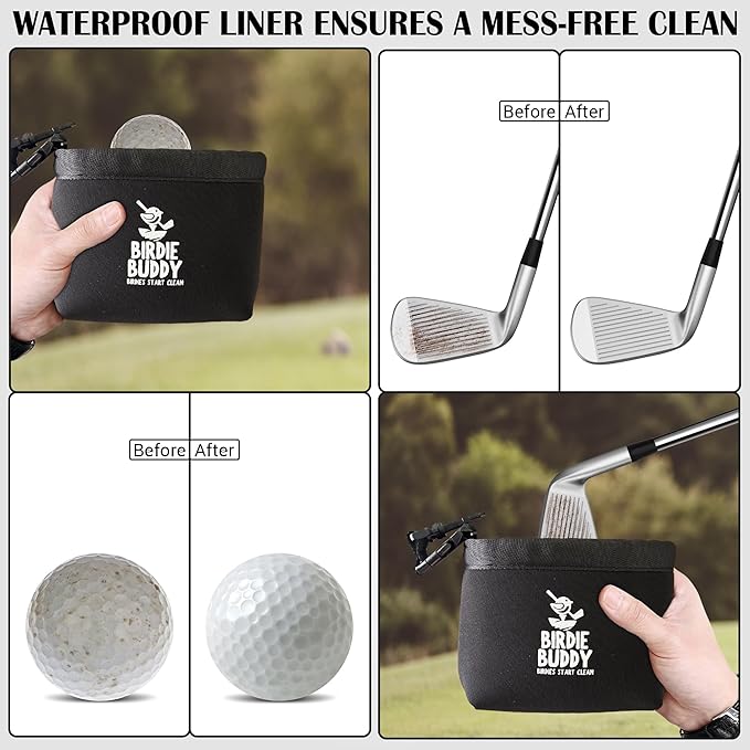 Birdie Buddy Golf Club Washer Bag with Retractable Brush – Portable Golf Club Cleaner, Durable Silicone Bag, Easy On-The-Go Club Cleaning Tool