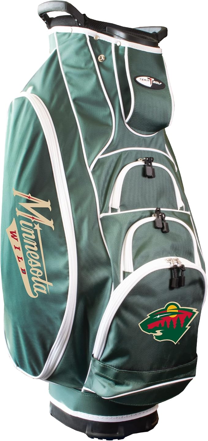 Team Golf NHL Minnesota Wild Albatross Golf Bag Lightweight, 10-Way Club Divider, Spring Action Stand, Insulated Cooler Pocket, Velcro Glove and Umbrella Holder & Lift Assist Handles