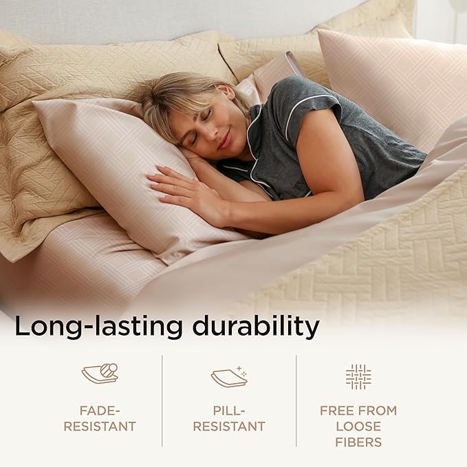 Threadmill Luxury Full Size Sheets for Full Size Mattress | 800 Thread Count Cotton Sheets | Jacquard Celine Light Beige | Better Than Egyptian Cotton| 4 Pc Bed Sheets | with Elasticized Deep Pocket