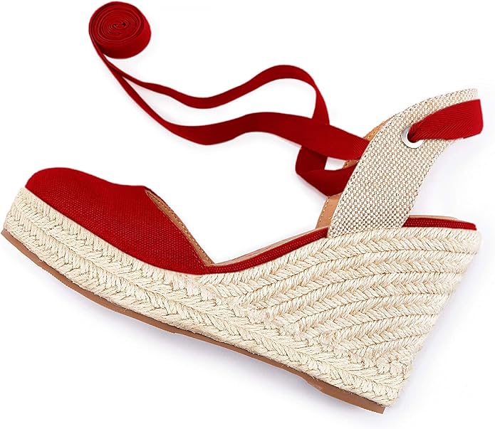 FISACE Womens Summer Espadrille Heel Platform Wedge Sandals Ankle Buckle Strap Closed Toe Shoes