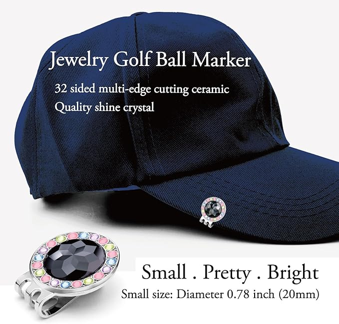 Golf Ball Marker Hat Clip with Ceramic Crystal Ball Marker (20mm Small Size) Gifts Accessories for Golfers