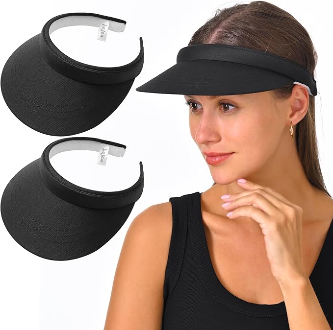 2 Pack Visor Women Men Sun Hat Clip On Visors Adjustable Sport Wide Brim Cap