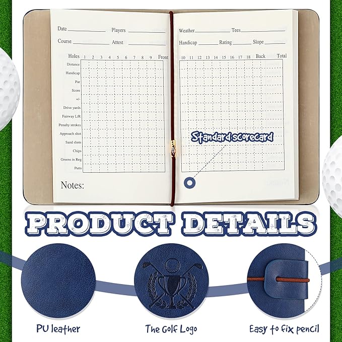 Yexiya Golf Scorecard Book with Pencil Leather Golf Journal Scorecard Holder Accessories Notebook Log Book Pocket Scorebook Gifts for Men Golfers, Sports and Outdoor Club Accessories