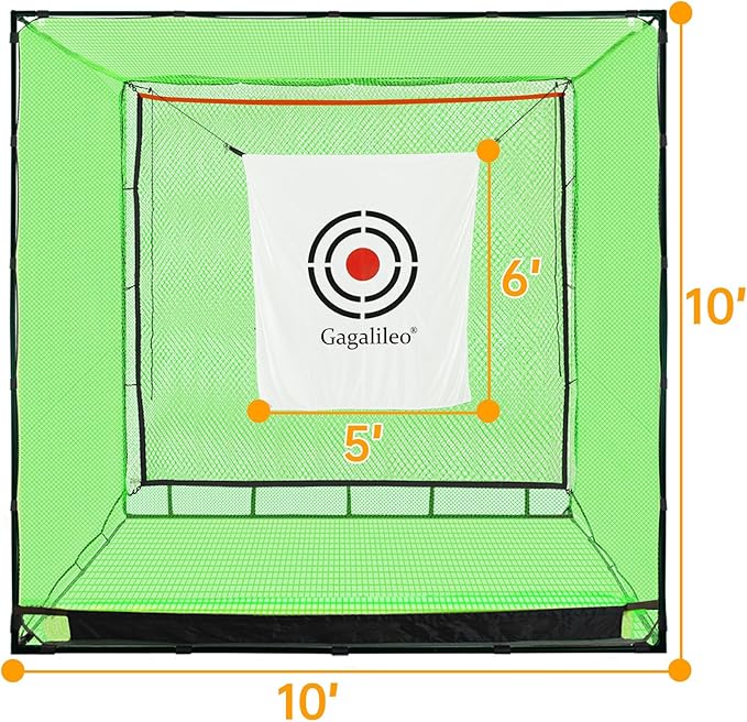Gagalileo Golf Cage Net with Steel Frame and Target: 10X10X10FT Heavy Duty Practice Net for Backyard Driving & Indoor Driving Range Outdoor Training