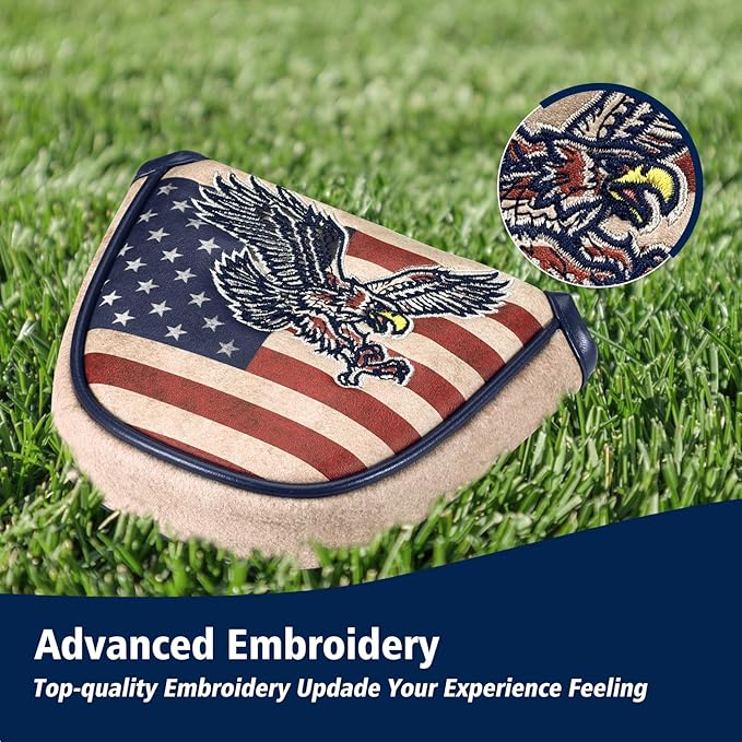 Golf Club Head Cover, Premium Leather Elegant Embroidery Fairway Wood Headcover Interchangeable No. Tags 3 4 5 7 X, Mallet Putter Cover with Magnetic Closure