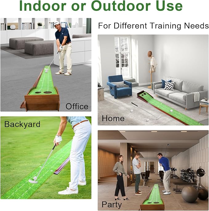 Golf Putting Mat with Ball Return, Practice Golf Putting Green Training Aid for Indoor, Outdoor at Home, Office, Backyard with Putter and 5 Balls 9.84 ft