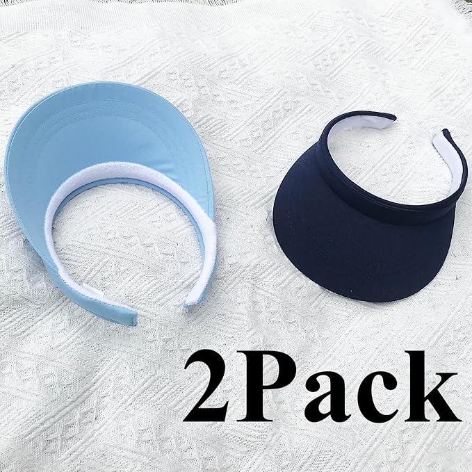 2 Pack Visor Women Men Sun Hat Clip On Visors Adjustable Sport Wide Brim Cap