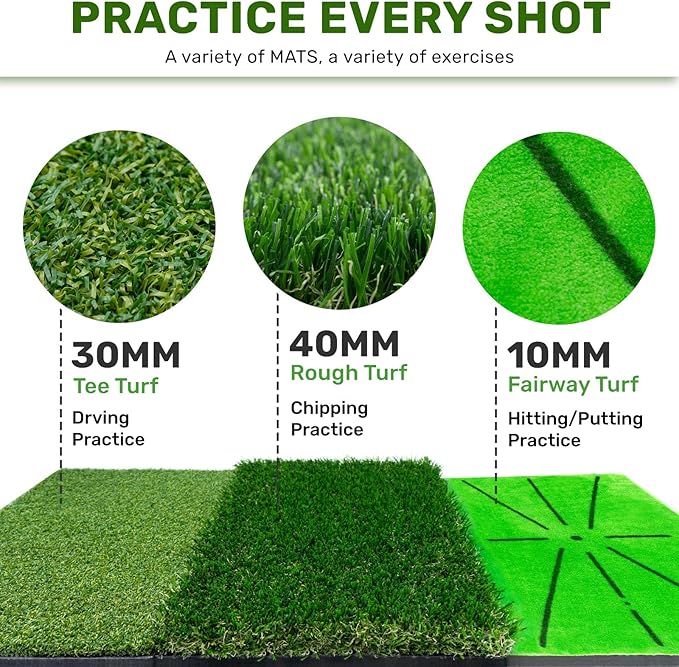 Golf Hitting Mat with Instant Swing Path Feedback & 3 Replaceable Golf Practice Mats Non-Slip Heavy-Duty Rubber Base for Indoor/Outdoor Driving Chipping & Putting Accuracy Training