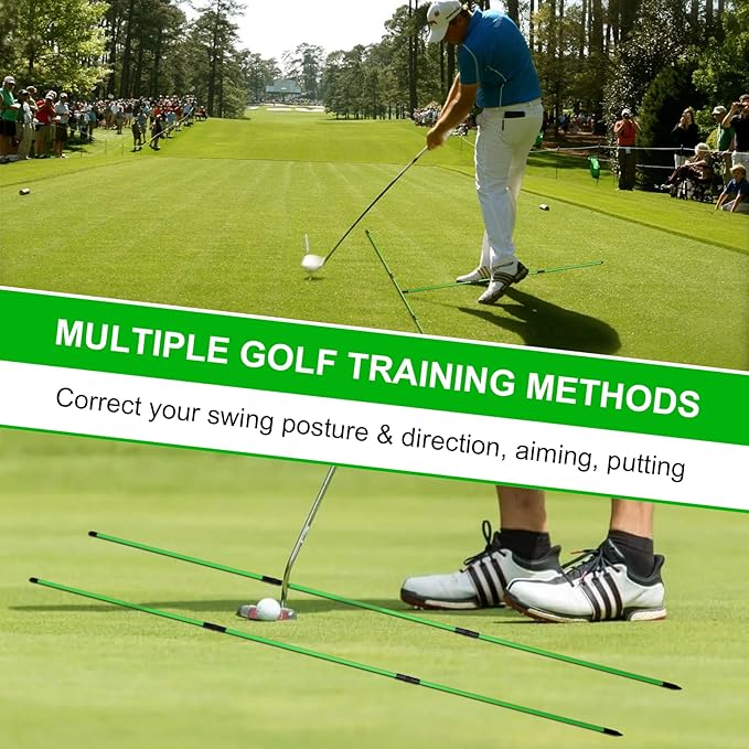 Retractable Golf Swing Trainer - Golf Swing Training Aid, Non-Slip Golf Grip Trainer, Strength & Tempo Training, Golf Alignment Sticks & Arm Band, Indoor Outdoor Golf Swing Practice