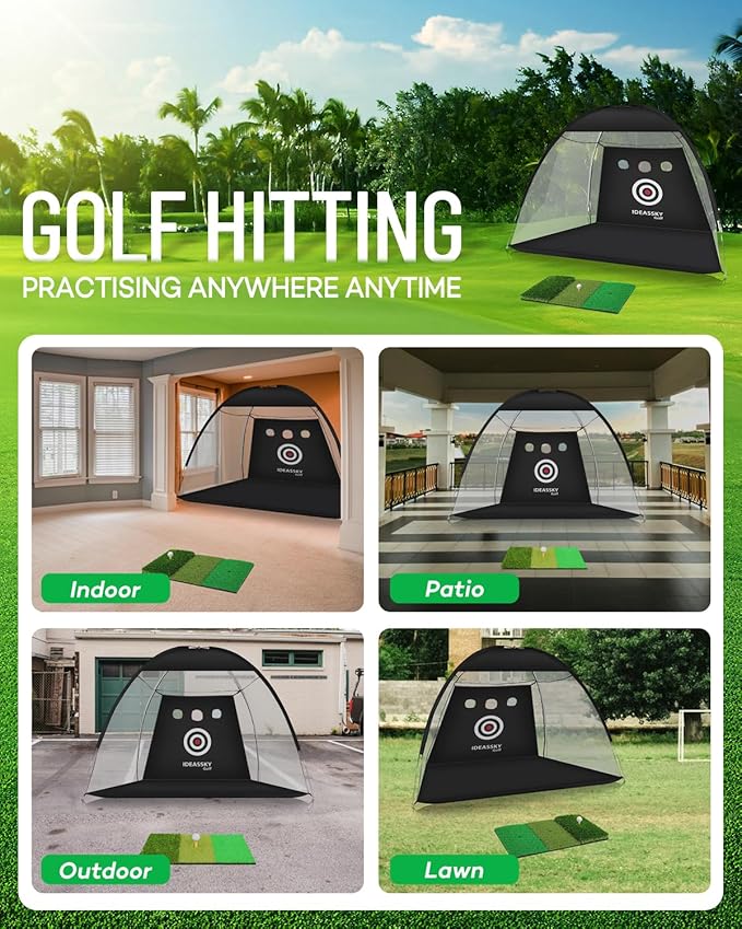 Golf Net with Practice Mat,Golf Hitting Aid Nets 10x7FT for Backyard Driving Chipping Training Swing with Target Mat Balls for Outdoor Indoor,Gifts for Men Dad and Golfer