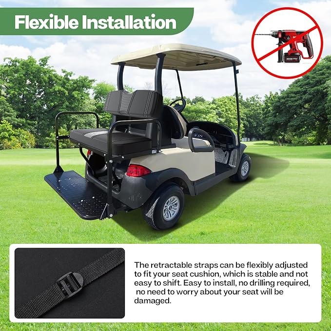 T TGBROS Golf Cart Seat Covers Fit for Yamaha Club Car EZGO Ordinary Front Rear Seat Cushion Waterproof Vinyl Leather Breathable Comfortable Replacement Black Seat Cover Anti-Scratch