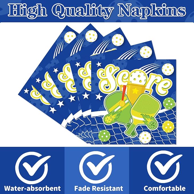 Pickleball Party Napkins Decorations, Disposable Paper Pickleball Napkins Supplies Pack of 50, Sports Baby Shower Birthday Party Decor Size 6.5 Inch