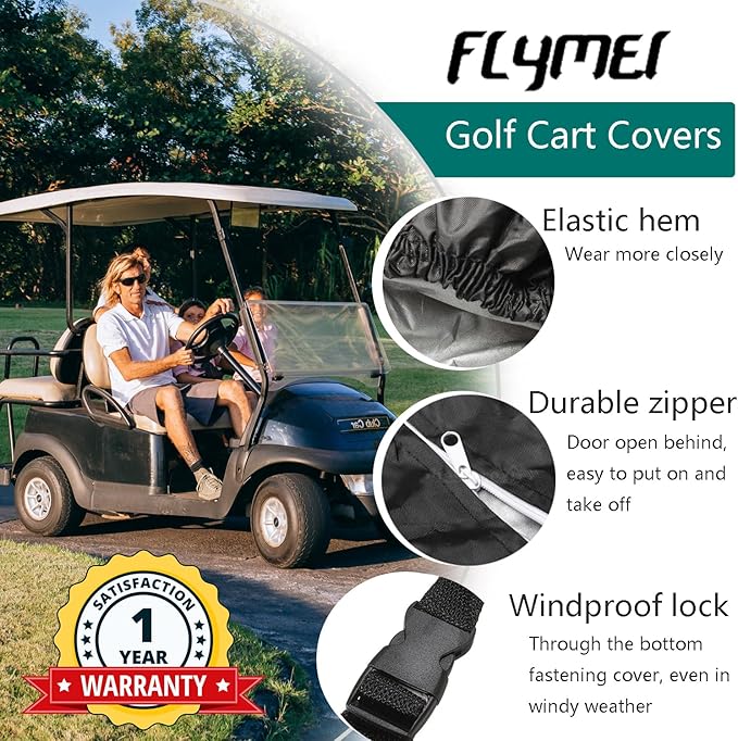 FLYMEI Golf Cart Cover Waterproof, 420D Fabric Universal Fits for Most Brand 2/2+2/4/4+2 Passengers Yamaha, Honda, Club Car, EZGO Golf Cart