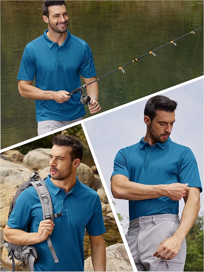 TACVASEN Mens Polo Shirt Short Sleeve Tactical Performance Collared Work Golf Shirts Dry Fit Pique Polos for Summer