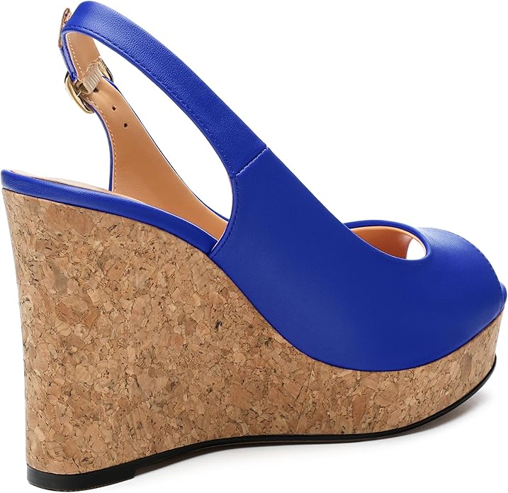 Womens Peep Toe Wedge Heels Matte Fashion Cork Slingback Pumps Platform Wedge Sandals 3.94 Inches