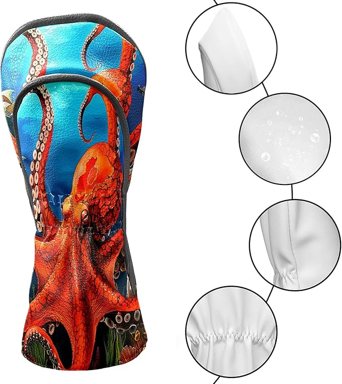 Golf Driver Head Covers Fairway Wood Headcovers, Premium Leather Golf Club Covers with Anti-Scratch Lining 1/3/5 Wood Cover for Golf Clubs for Women Men (Marble Blue)