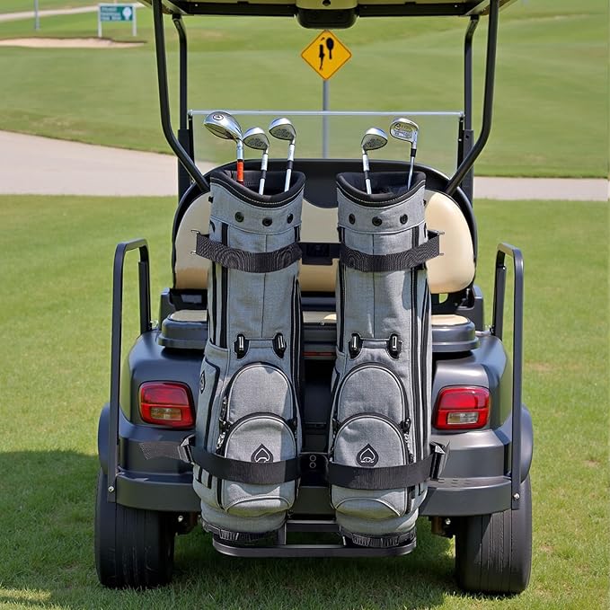 VEVOR Golf Cart Bag Holder, 30.9 x 27.8 x 16.1inch, Compatible with Yamaha, EZGO, Club Car Rear Seat Grab Bar, Space-Saving Carbon Steel Bag Holder Bracket, No-Drilling Installation, Black