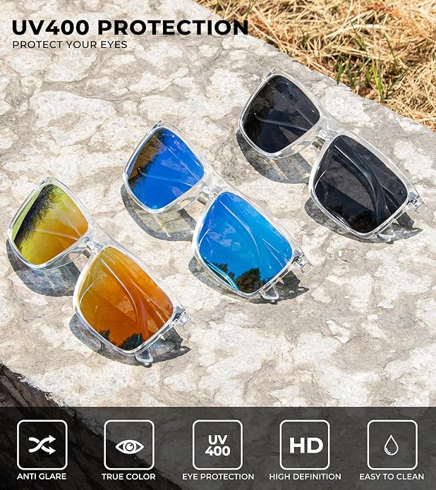 KALIYADI Polarized Sunglasses for Men and Women, Mens Sun Glasses with UV Protection for Driving Fishing Golf (3 Packs)